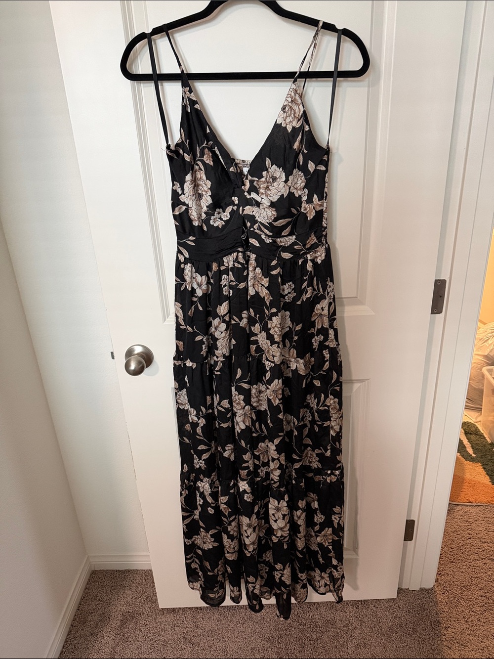 Altar'd State Keller Twist Black Maxi Dress with Cream Floral Print